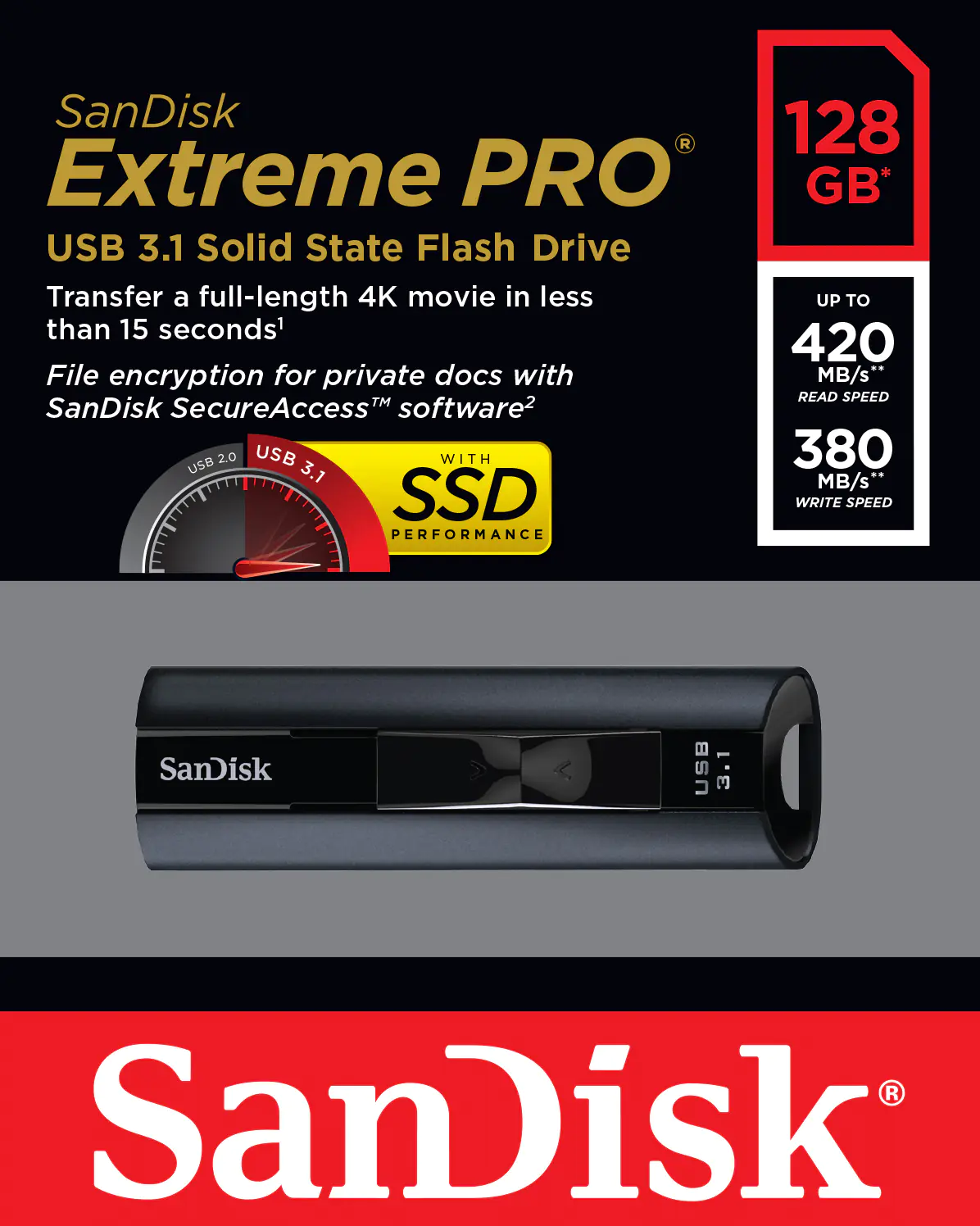 SanDisk Extreme Pro - USB-Flash-Laufwerk - 128 GB - USB 3.1