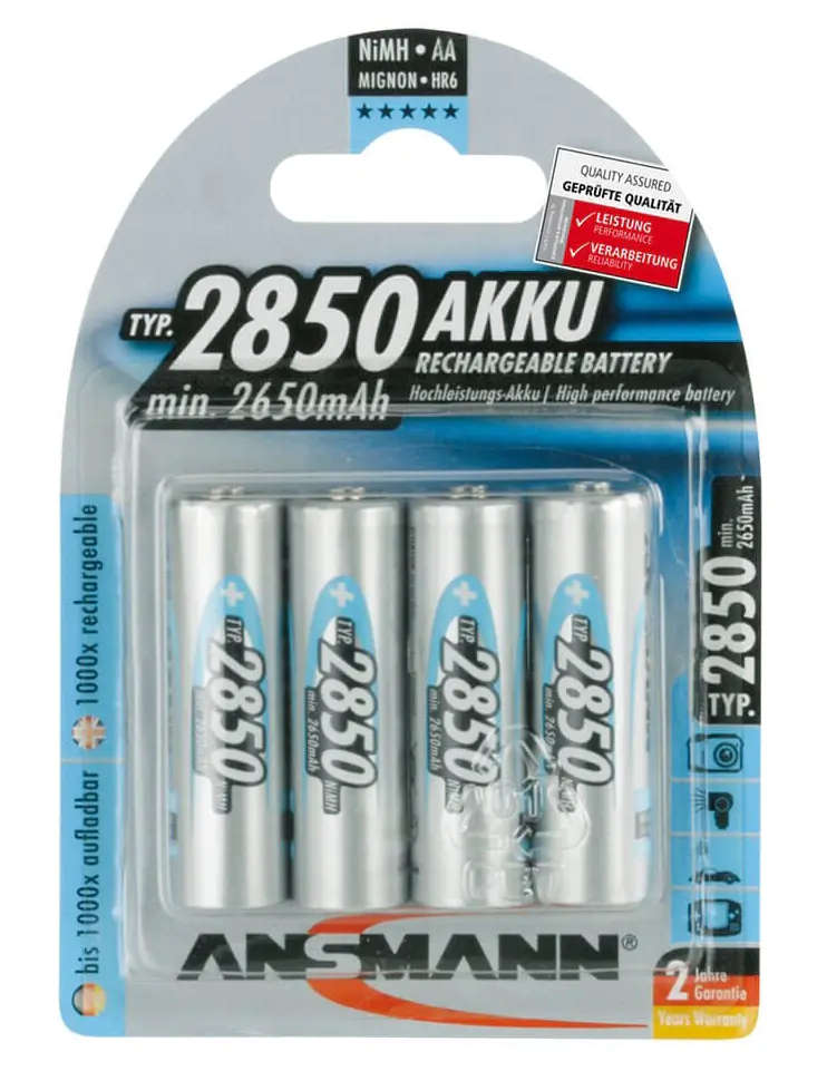 Ansmann Akku NiMH AA Mignon LR6 2850 mAh 1,2V 4er Blister 5035212