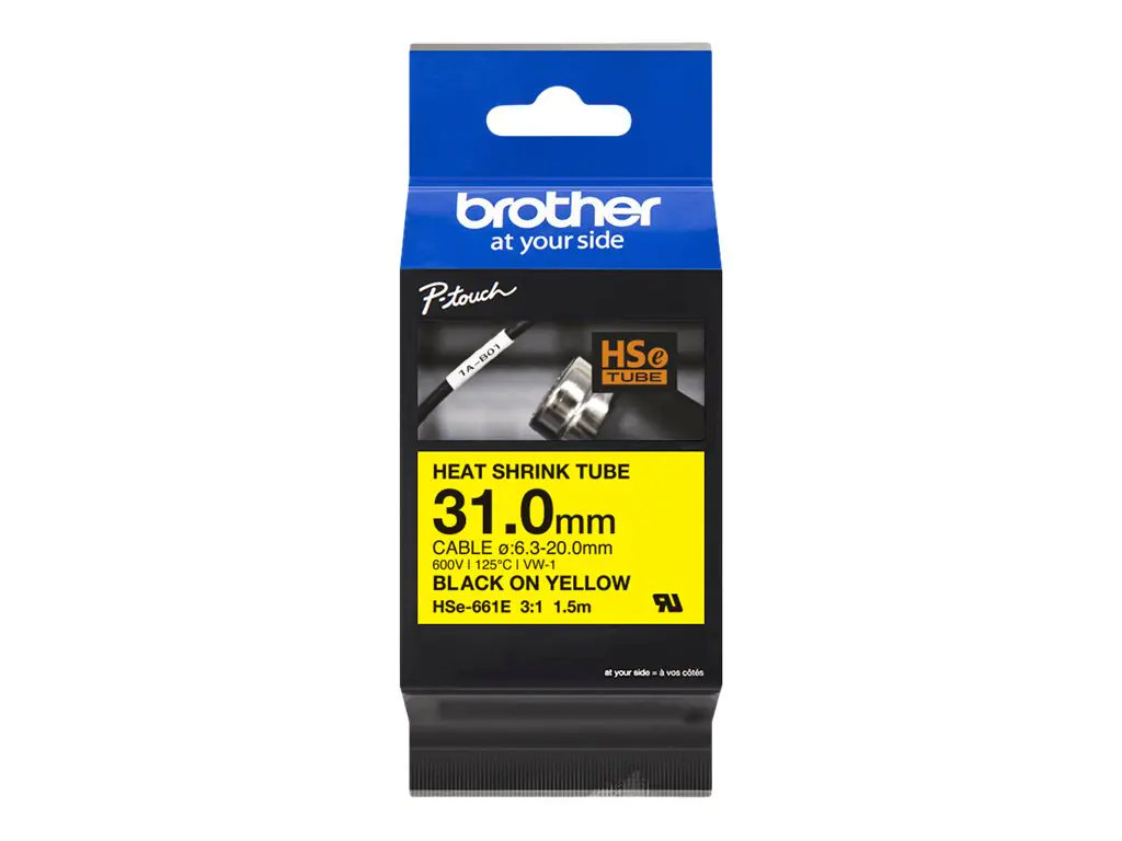 Brother HSe-661E - Schwarz auf Gelb - Rolle (3,1 cm x 1,5 m) 1 Kassette(n) Hängeverpackung - Schrumpfschlauch-Band