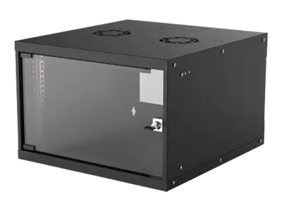 Intellinet Network Cabinet, Wall Mount (Basic), 6U, Usable Depth 500mm/Width 485mm, Black, Flatpack, Max 50kg, Glass Door, 19", Parts for wall installation (eg screws and rawl plugs) 714785