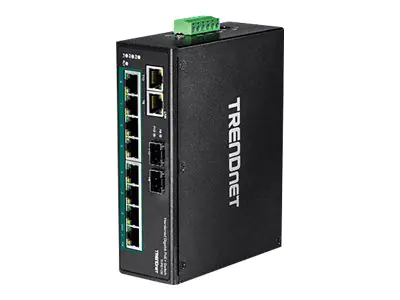 TRENDnet TI-PG102 - Switch - unmanaged - 8 x 10/100/1000 (PoE+) + 2 x Kombi-Gigabit-SFP - an DIN-Schiene montierbar, wandmontierbar - PoE+ (240 W) - Gleichstrom