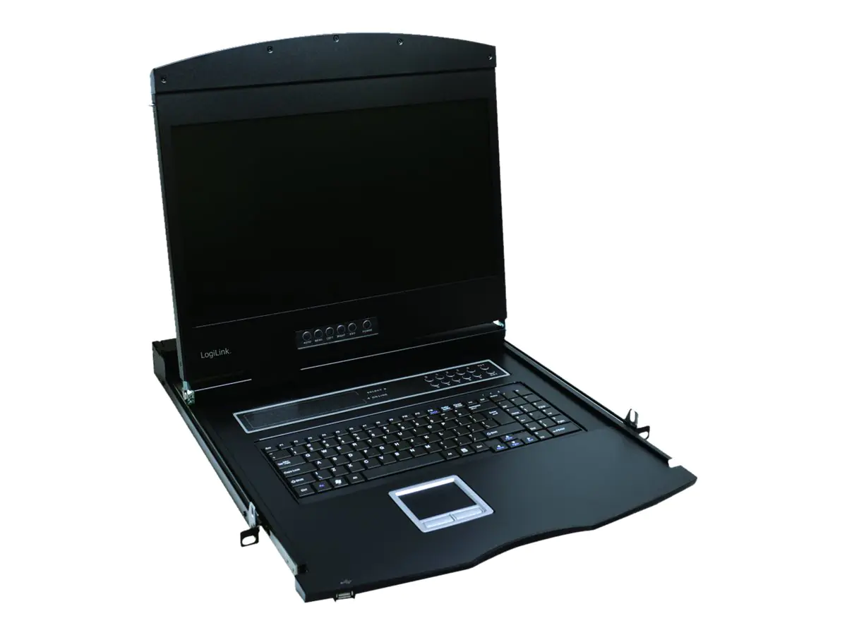 LogiLink - KVM-Konsole - PS/2, USB - Deutsch - 48.3 cm (19") (18.51" sichtbar) - Rack - einbaufähig - 1366 x 768 @ 60 Hz - 250 cd/m² - 1000:1 - VGA - Schwarz