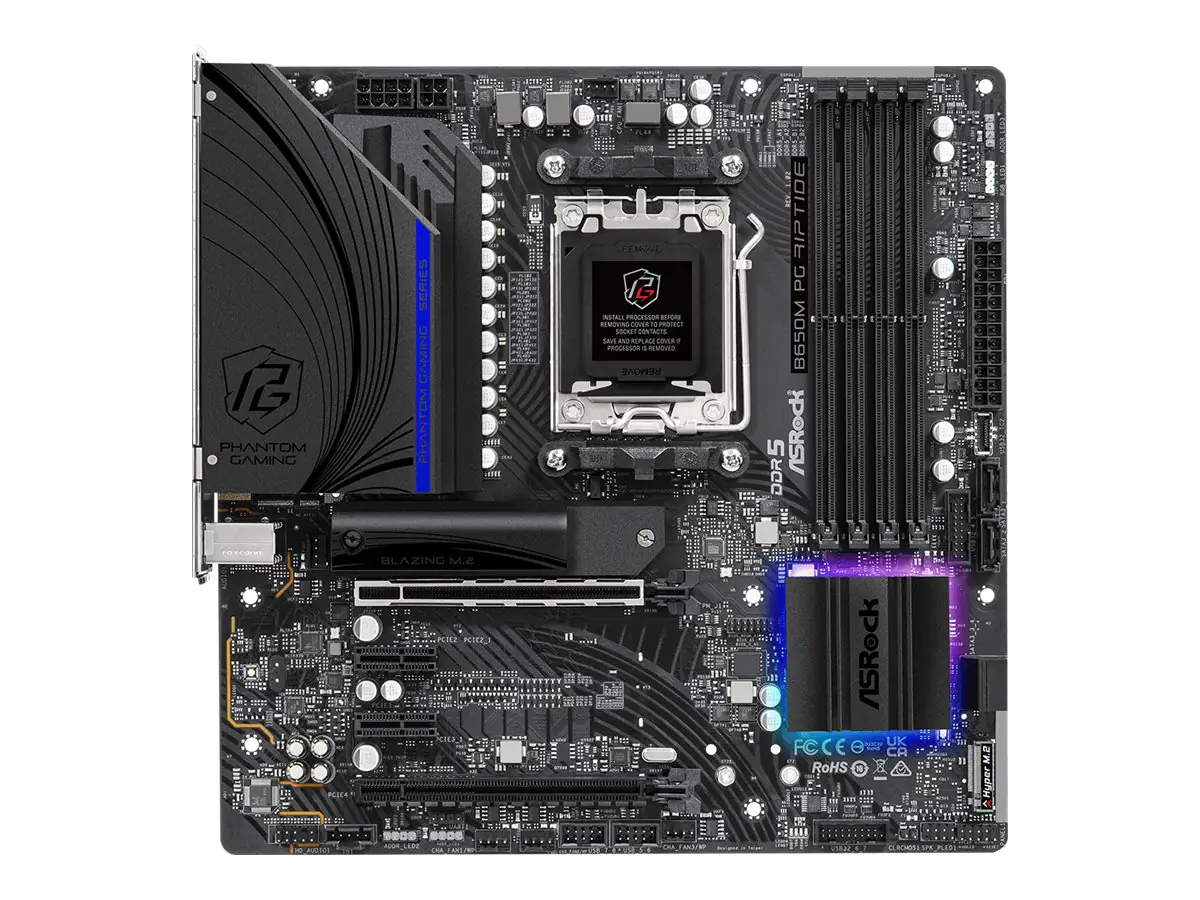 ASRock B650M PG Riptide - Motherboard - micro ATX - Socket AM5 - AMD B650 Chipsatz - USB 3.2 Gen 1, USB 3.2 Gen 2, USB-C 3.2 Gen2 - 2.5 Gigabit LAN - Onboard-Grafik (CPU erforderlich) - High Definition Audio (7.1-channel)