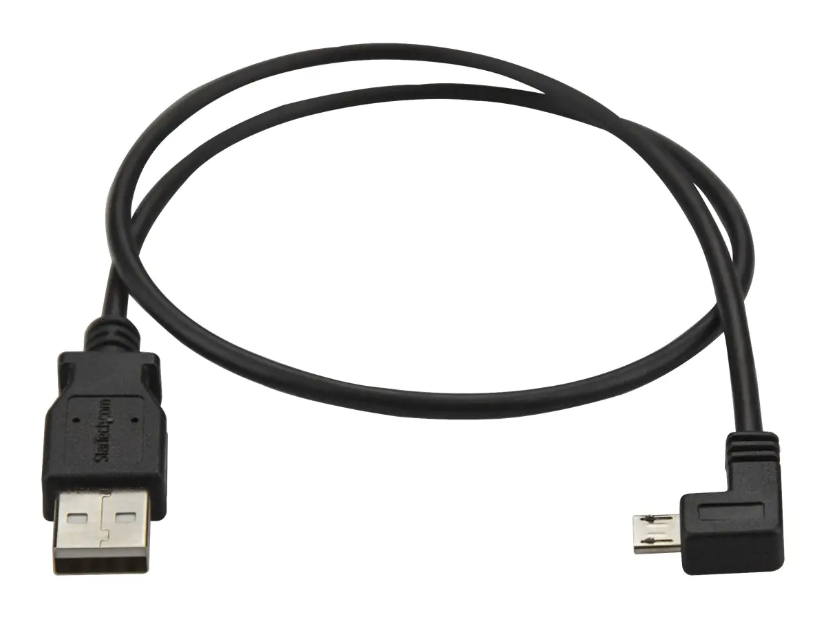 StarTech Micro USB Lade- und Sync-Kabel St/St - Links gewinkelt Micro-USB - 0,5m - USB-Kabel - Micro-USB Typ B (M) links abgewinkelt bis USB (M) - USB 2.0 - 50 cm - Schwarz - für P/N: USB2PCARBK, USB2PCARBKS, USBEXTAA10BK, USBEXTAA6BK, USBLT2PCARW, USBUB2
