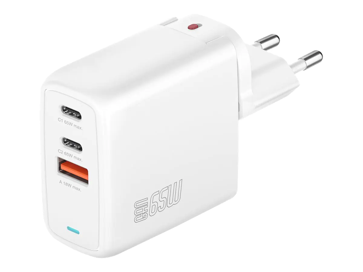 4smarts GaN FlexPro - Netzteil - 65 Watt - 5 A - Apple Fast Charge, Fast Charge, Super Charge, Power Delivery 3.1, Apple 2.4A, Qualcomm Quick Charge 4.0+ - 3 Ausgabeanschlussstellen (USB, 24 pin USB-C) - weiß