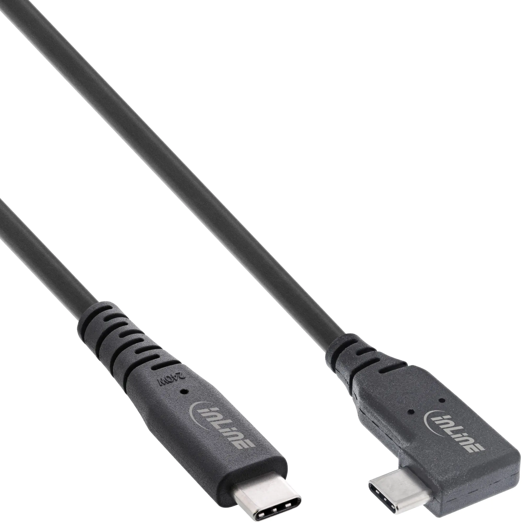 InLine - USB-Kabel - 24 pin USB-C (M) gerade zu 24 pin USB-C (M) gewinkelt - USB4 - 48 V - 5 A - 2 m - Support von 8K 60 Hz, USB-Stromversorgung (240 W) - Schwarz