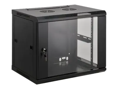 Intellinet Network Cabinet, Wall Mount (Standard), 15U, Usable Depth 350mm/Width 540mm, Black, Assembled, Max 60kg, Metal & Glass Door, Back Panel, Removeable Sides,Suitable also for use on desk or floor,19",Parts for wall install (eg screws/rawl plugs) n