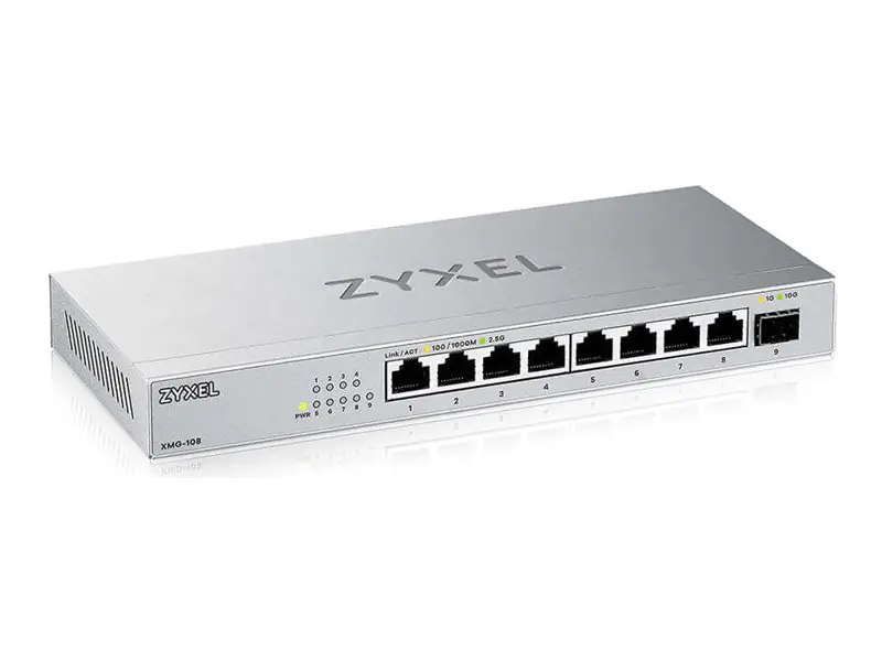 Zyxel XMG-100 Series XMG-108 - Switch - nicht verwaltet - unmanaged - 8 x 100/1000/2.5G + 1 x Gigabit SFP / 10 Gigabit SFP+ - Desktop, wandmontierbar