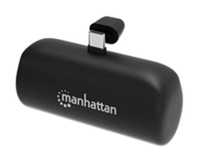 Manhattan - Powerbank - 5000 mAh - 10 Watt - 2 A (24 pin USB-C) - auf Kabel: USB-A - Schwarz