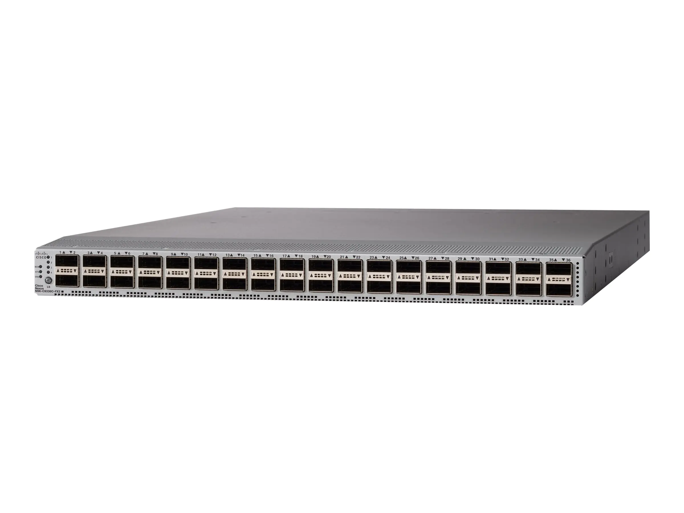 Cisco Nexus 9336C-FX2 - Switch - L3 - managed - 36 x 100 Gigabit QSFP28 / 40 Gigabit QSFP28 - Front und Seite zu Hinterseite - an Rack montierbar
