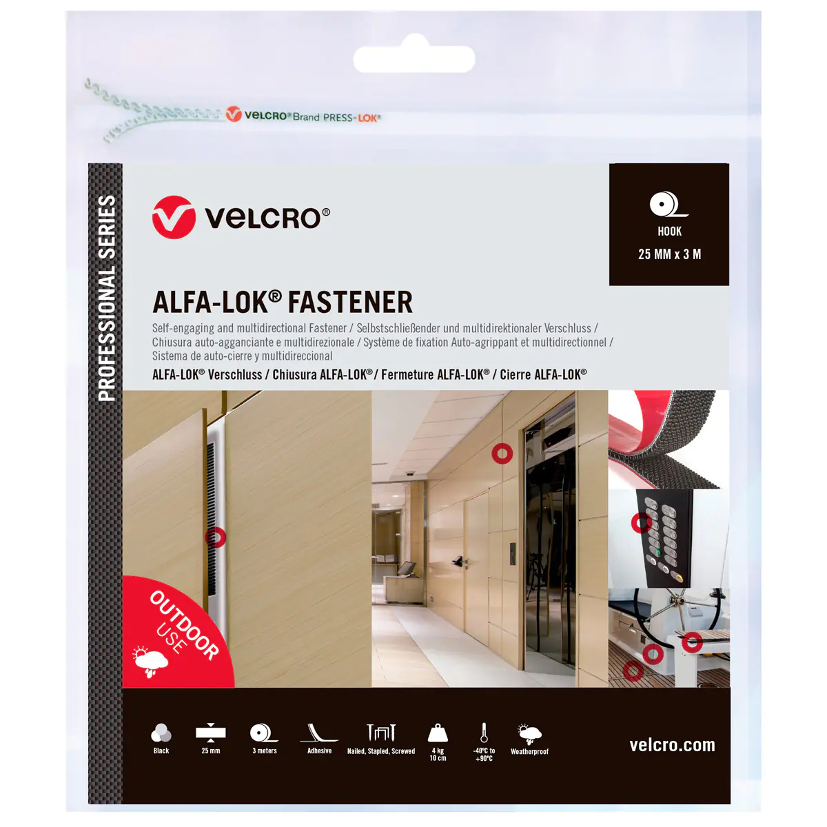 VELCRO Alfa-Lok 3m Hakenband 25mm Schwrz VEL-PS20022