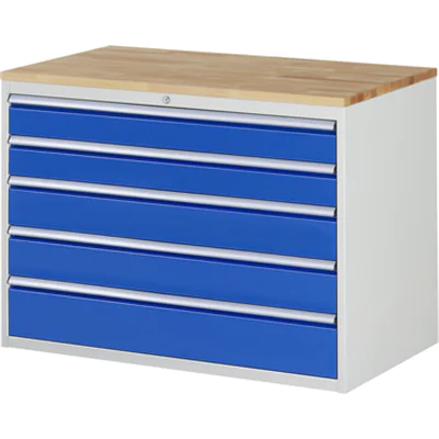 RAU Schubladenschrank 7000 1.145 x 825 x 650 mm (B x H x T) 5 Schubladen Farbe der Front: enzianblau Farbe des Korpus: lichtgrau