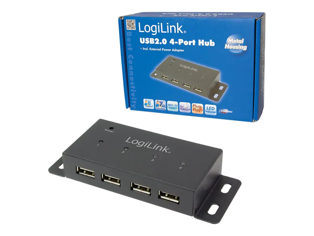 LogiLink - Hub - 4 x USB 2.0 - Desktop, wandmontierbar