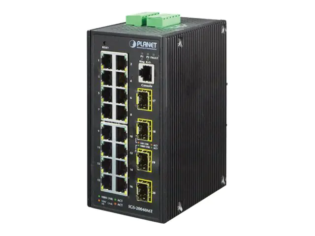 PLANET IGS-20040MT - Switch - managed - 16 x 10/100/1000 + 4 x Gigabit SFP - an DIN-Schiene montierbar, wandmontierbar - AC 24 V / DC 12 -72 V