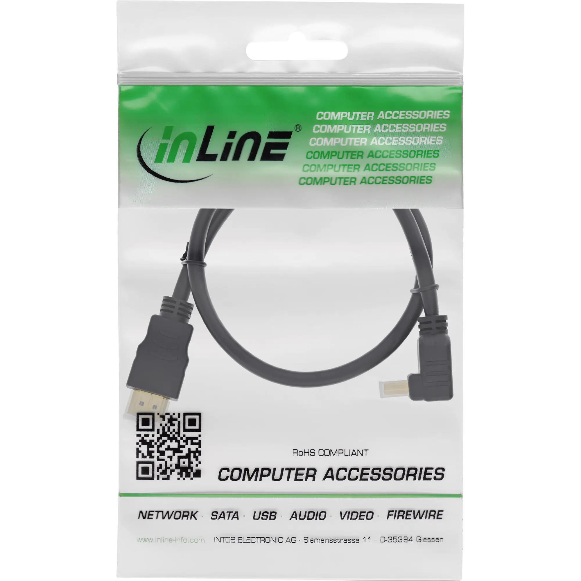 InLine High Speed - HDMI-Kabel mit Ethernet - HDMI männlich zu HDMI männlich - 1.5 m - STP-Kabel - Schwarz - 90° Stecker, 4K Unterstützung