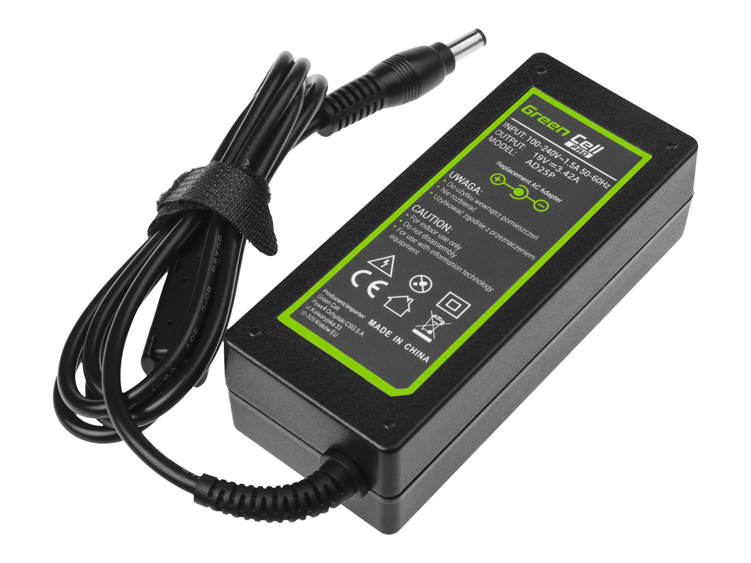 Green Cell AD25P - Notebook - Indoor - 65 W - 19 V - 3,42 A - Überspannung - Kurzschluß