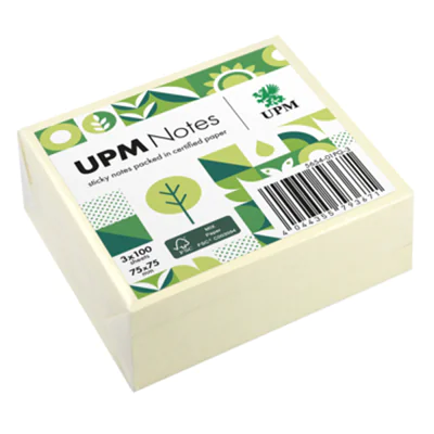 UPM Notes Haftnotiz 75 x 75 mm (B x H) gelb 100 Bl./Block 3 Block/Pack.