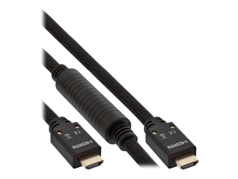 InLine - HDMI-Kabel mit Ethernet - HDMI männlich zu HDMI männlich - 25 m - dreifach abgeschirmtes Twisted-Pair-Kabel - Schwarz - geformt, 4K Unterstützung, aktiv