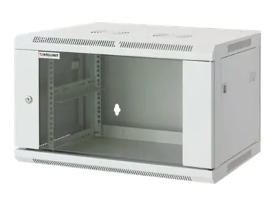 Intellinet Network Cabinet, Wall Mount (Standard), 20U, Usable Depth 500mm/Width 540mm, Grey, Assembled, Max 60kg, Metal & Glass Door, Back Panel, Removeable Sides,Suitable also for use on desk or floor, 19",Parts for wall install (eg screws/rawl plu