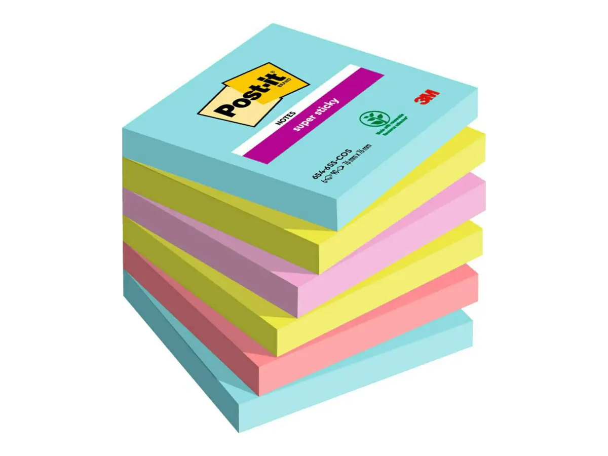 3M Post-it Super Sticky Cosmic 654-6SS-COS - Haftnotizzettel - 76 x 76 mm - 540 Blatt (6 x 90) 6546SMI