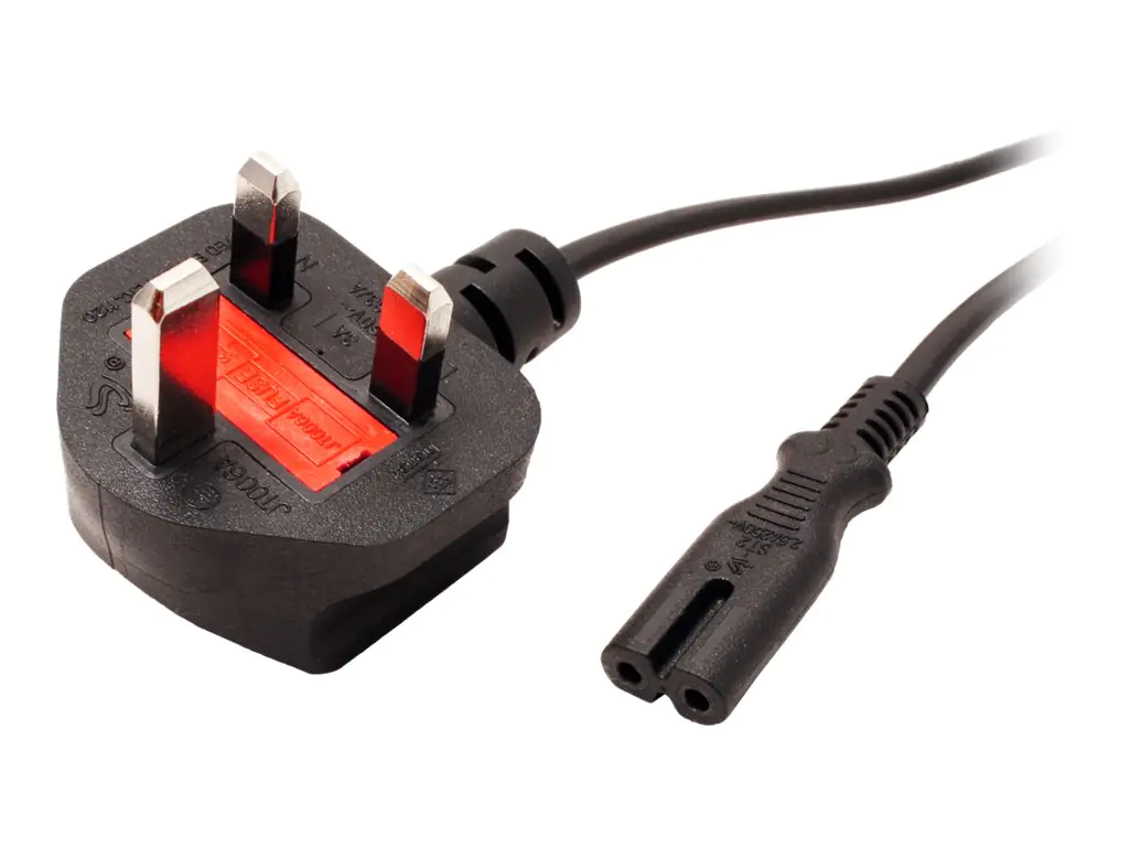 VALUE - Stromkabel - BS 1363 (M) gewinkelt bis IEC 60320 C7 gerade - Wechselstrom 250 V - 2.5 A - 1.8 m - Schwarz