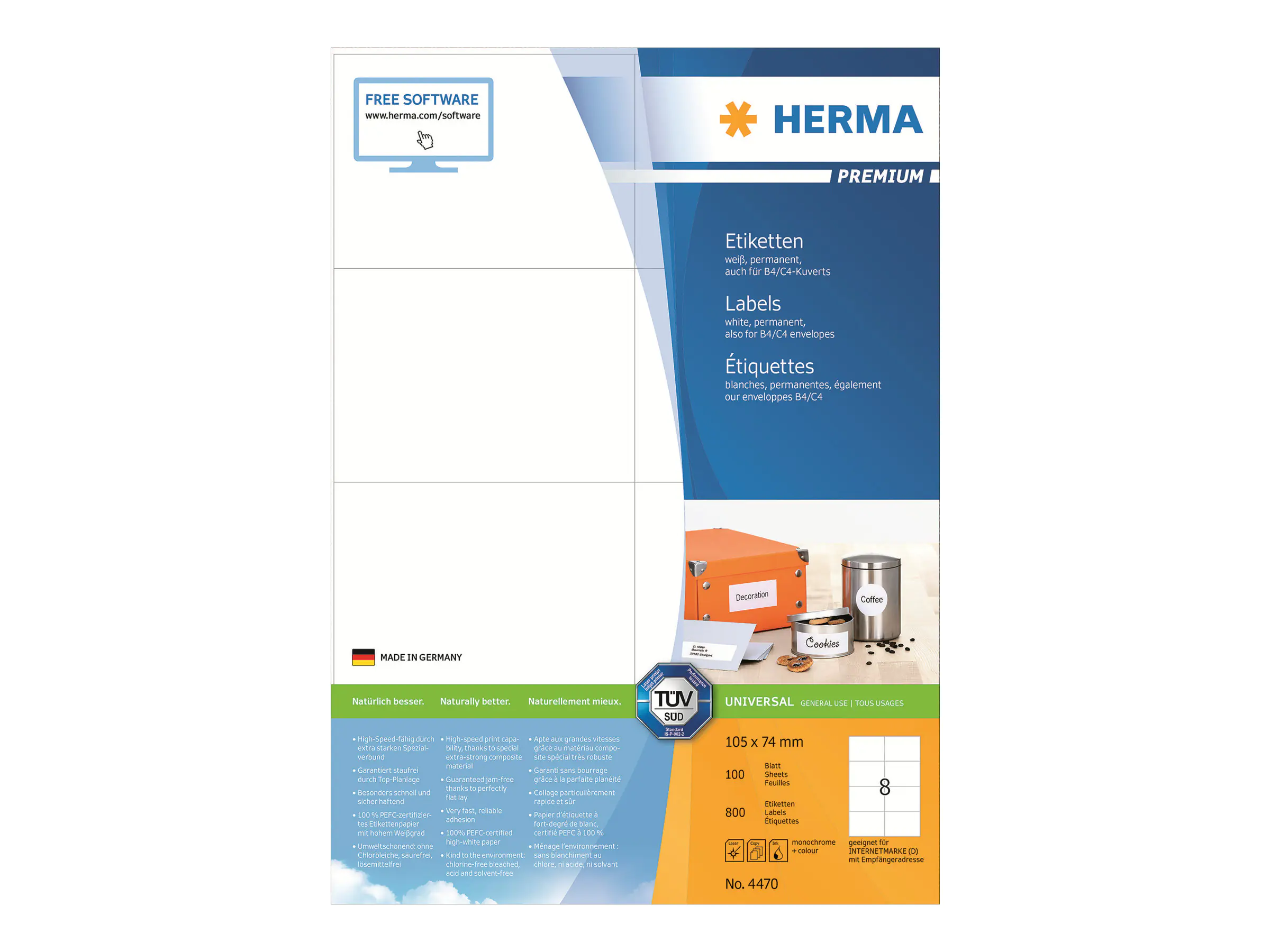HERMA Premium - Papier - matt - permanent selbstklebend - weiß - A7 (74 x 105 mm) 4470