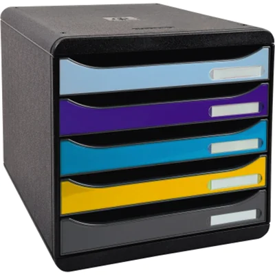 Exacompta Schubladenbox BIG-BOX plus 5 Schubladen DIN A4, Überbreite Polystyrol Gehäusefarbe: schwarz Farbe der Schublade: mehrfarbig