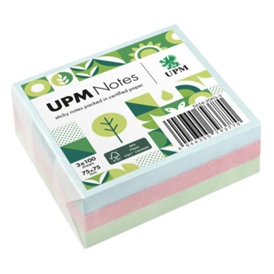 UPM Notes Haftnotiz Pastell 75 x 75 mm (B x H) hellblau, rosa, hellgrün 100 Bl./Block 3 Block/Pack.