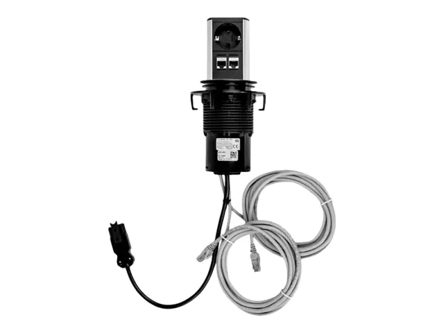 Bachmann ELEVATOR - Steckdosenauslass - Typ F, RJ 45 - 1 Steckdose, 2 Netzwerksteckdosen - Schwarz, Mattes Chrom