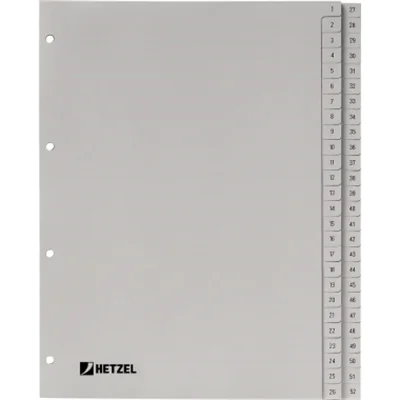 Hetzel Register 721308 DIN A4 1-52 52-teilig PP grau