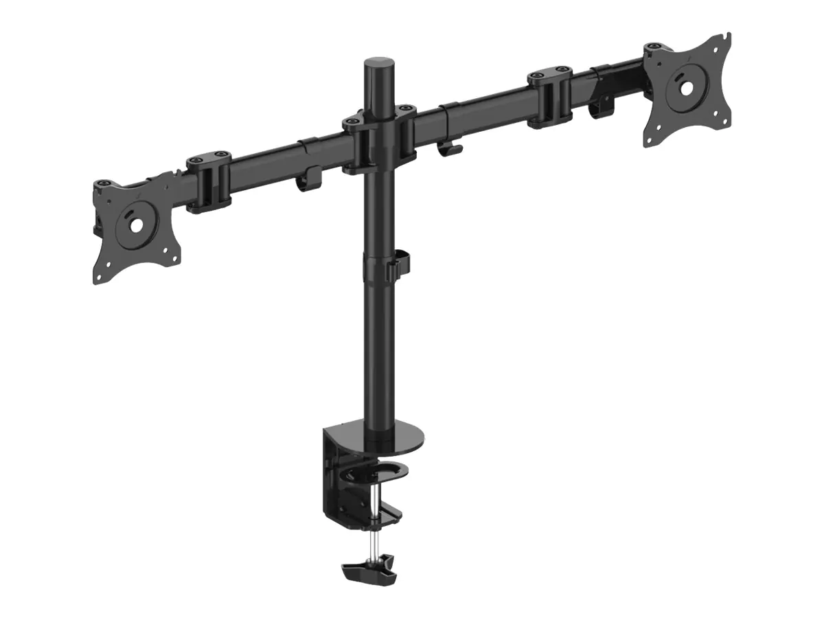PureMounts PM-OFFICE-02 - Befestigungskit (Tischmontage, 2 Gelenkarme, 2 VESA-Adapter, Rohr) - für 2 LCD-Displays - Stahl - Schwarz - Bildschirmgröße: 33-69 cm (13"-27")