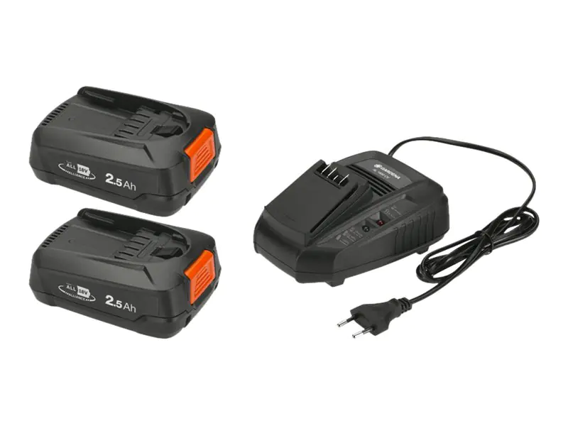 Gardena - Batterieladegerät + Batterie 2 x - 2.5 Ah - 1 x Batterien laden