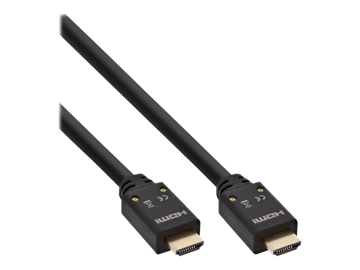 InLine High Speed - HDMI-Kabel mit Ethernet - HDMI Stecker zu HDMI Stecker - 20 m - Dreifachisolierung - Schwarz - geformt, 4K Unterstützung, aktiv