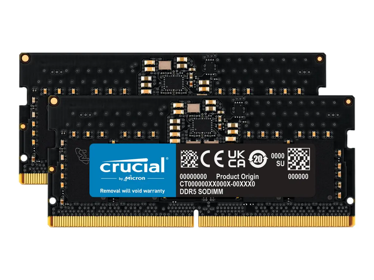 Crucial - DDR5 - Kit - 16 GB: 2 x 8 GB - SO DIMM 262-PIN - 5600 MHz / PC5-44800 - CL46 - 1.1 V - on-die ECC - Schwarz