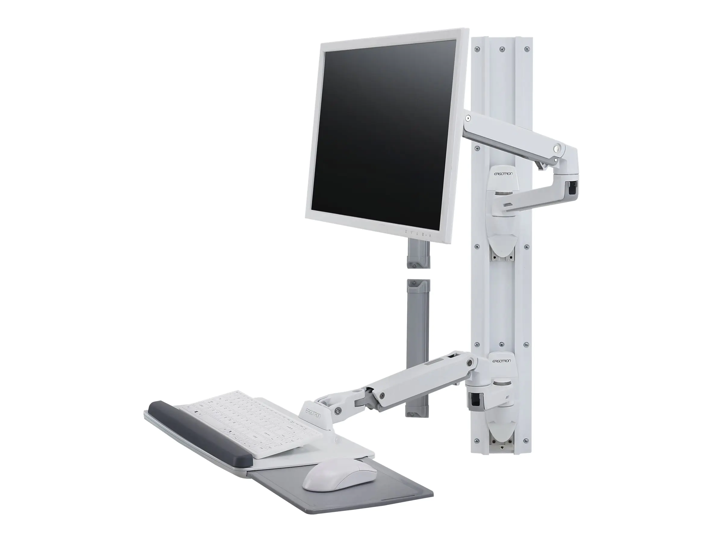Ergotron LX Wall Mount System - Befestigungskit (Wandarm, Maushalterung, Tastaturarm, Handgelenkkissen) für LCD-Display / PC-Ausrüstung - Polished Aluminum - weiß - Bildschirmgröße: bis zu 81,3 cm (bis zu 32 Zoll) - Wandmontage