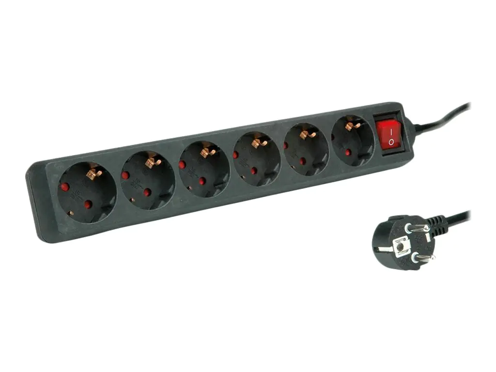 Roline - Steckdosenleiste - Wechselstrom 250 V - 3600 Watt - Eingabe, Eingang CEE 7/4 - Ausgangsanschlüsse: 6 (3 x CEE 7/4) - 3 m Schnur - Schwarz