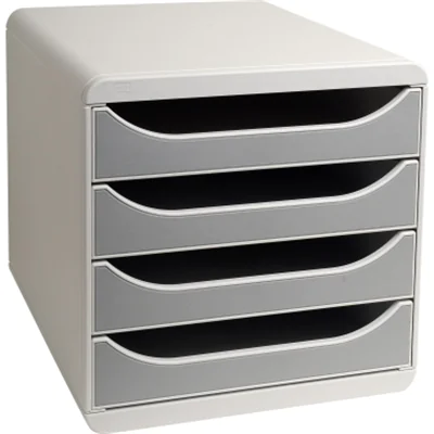 Exacompta Schubladenbox BIG-BOX 4 Schubladen DIN A4, Überbreite Polystyrol Gehäusefarbe: lichtgrau Farbe der Schublade: lichtgrau