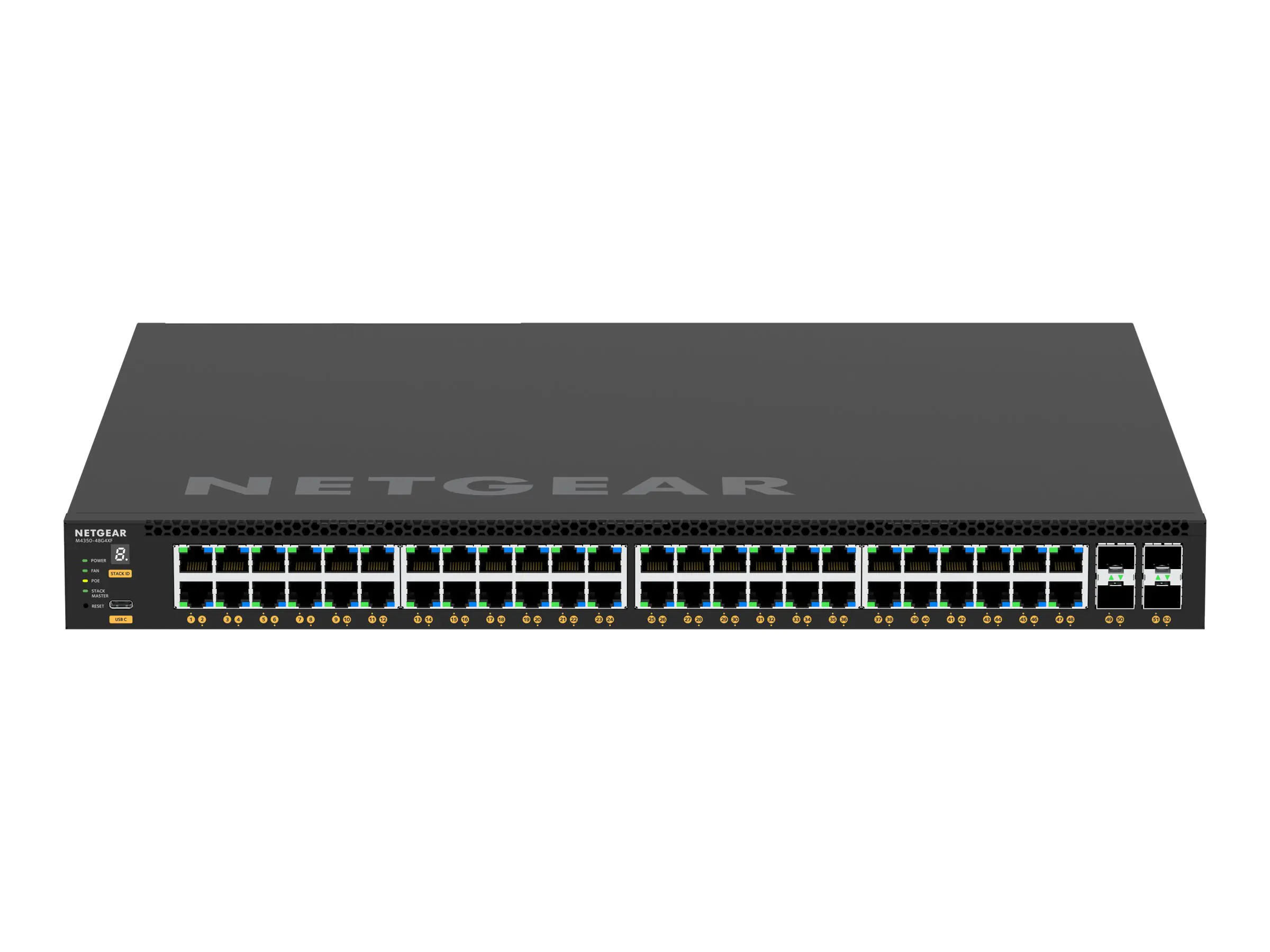 Netgear M4350-48G4XF - Switch - L3 - managed - 48 x 10/100/1000 (PoE+) + 4 x 10 Gigabit SFP+ - Luftstrom von vorne nach hinten - an Rack montierbar - PoE+ (1440 W)