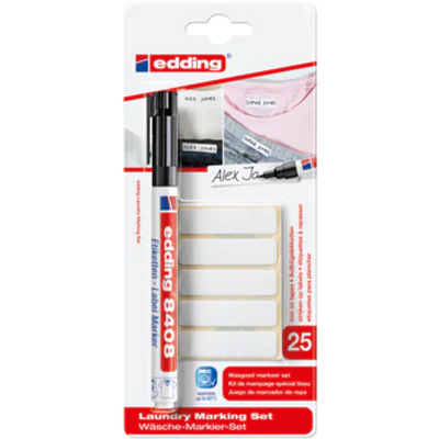 edding Textilmarker Wäsche-Markier-Set 8408 0,75mm schwarz Rundspitze inkl. 25 Aufbügeletiketten 45 x 12 mm (B x H)