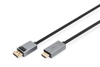 DIGITUS - Videoadapter - DisplayPort männlich zu HDMI männlich - 3 m - Doppelisolierung - Schwarz - Druckknopf, 4K-Support (3840 x 2160)
