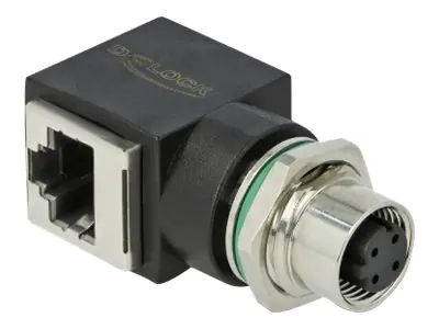 Delock - Netzwerkadapter - M12 (4-polig) (W) gerade zu RJ-45 (W) gewinkelt - CAT 5e - Schwarz