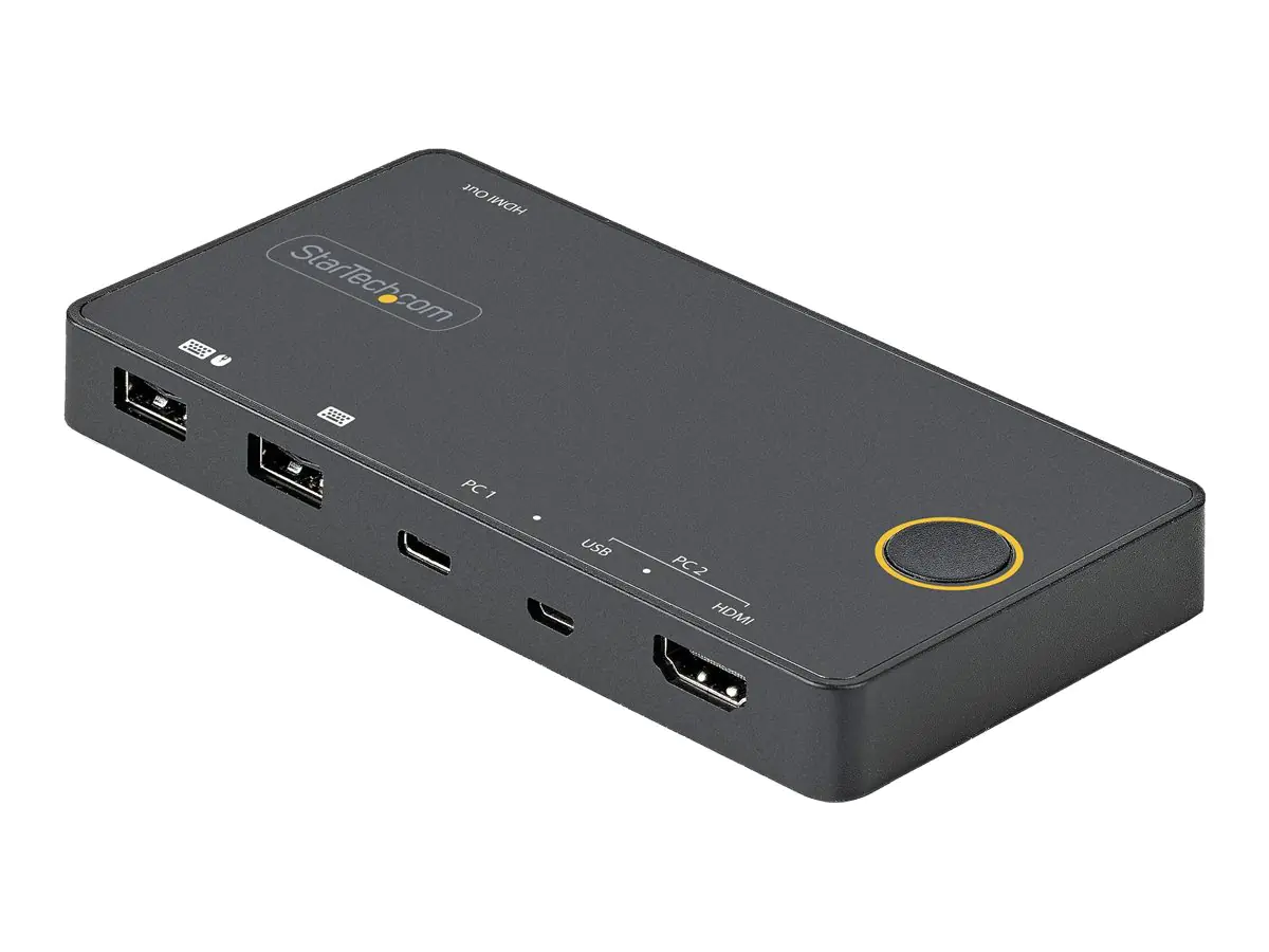 StarTech 2 Port Hybrid KVM Switch HDMI + USB-A & USB-C - 4K 60Hz HDMI 2.0 Monitor - Kompakter Desktop und/oder Laptop HDMI KVM Umschalter - USB Bus Powered - Thunderbolt 3 Kompatibel (SV221HUC4K) - KVM-/Audio-Switch - 2 x KVM/Audio - Desktop