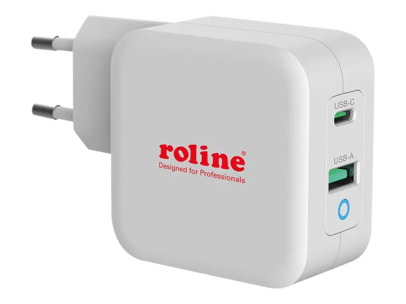 Roline - Netzteil - 65 Watt - 3.25 A - PD, QC 3.0 - 2 Ausgabeanschlussstellen (USB, 24 pin USB-C) - weiß