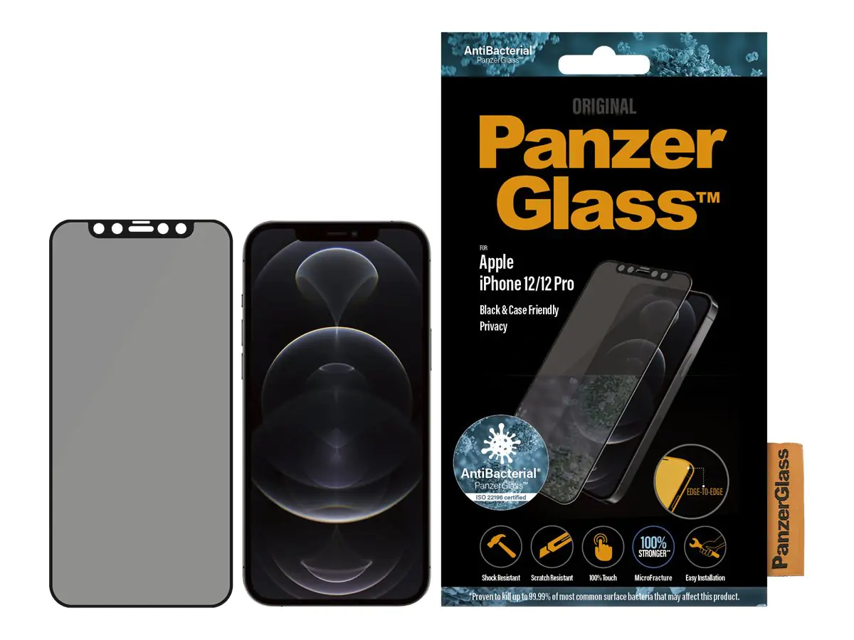 PanzerGlass Original - Bildschirmschutz für Handy - Glas - mit Sichtschutzfilter - 6.1" - Schwarz - für Apple iPhone 12, 12 Pro