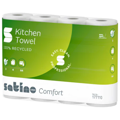 Satino by WEPA Küchenrolle Comfort 3-lagig Papier, 100 % recycelt hochweiß 4 Rl./Pack.