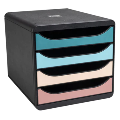 Exacompta Schubladenbox BIG-BOX 4 Schubladen DIN A4, Überbreite Polystyrol Gehäusefarbe: schwarz Farbe der Schublade: mehrfarbig