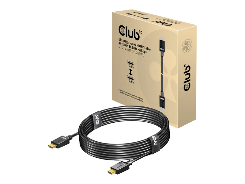 Club 3D - Ultra High Speed - HDMI-Kabel - HDMI männlich zu HDMI männlich - 4 m - Schwarz - Support von 4K 120 Hz, Support von 8K 60 Hz