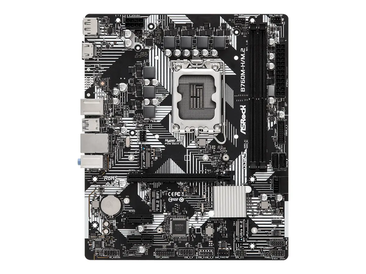 ASRock B760M-H/M.2 - Motherboard - micro ATX - LGA1700-Sockel - B760 Chipsatz - USB-C 3.2 Gen 1, USB 3.2 Gen 1 - Gigabit LAN - Onboard-Grafik (CPU erforderlich) - HD Audio (8-Kanal)