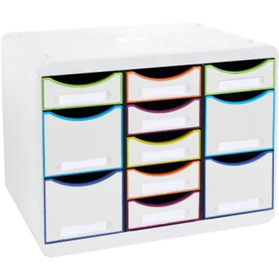 Exacompta Schubladenbox STORE-BOX Multi 11 Schubladen Polystyrol Gehäusefarbe: weiß Farbe der Schublade: weiß/harlekin
