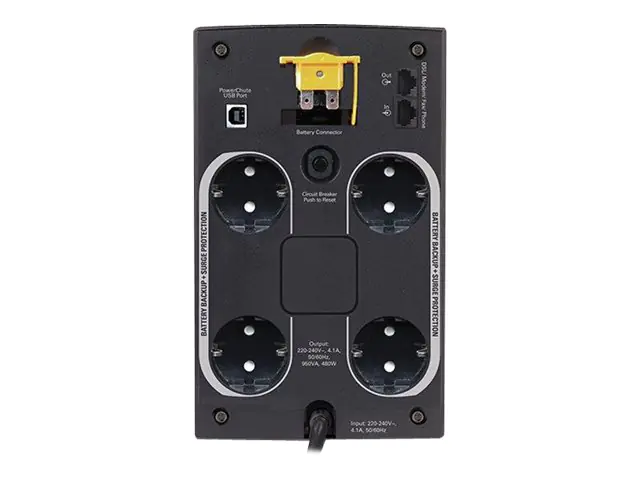 APC Back-UPS 950 - USV - Wechselstrom 230 V - 480 Watt - 950 VA 9 Ah - USB - Ausgangsanschlüsse: 4 - Deutschland - Schwarz